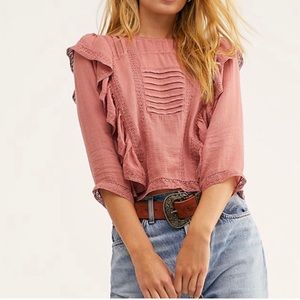 Free people Jasmine Ruffle Blouse lace rose color Victorian style